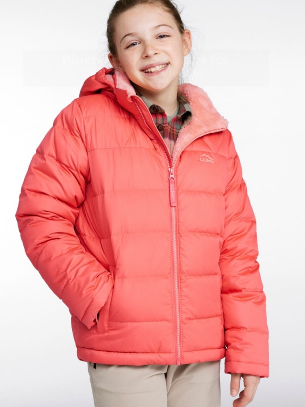 LL Bean girls down jacket reel coral orange size 10-12  Waterproof Downtek